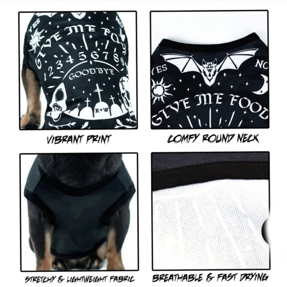 Rogue + Wolf ✦ “Give Me Food” Ouija Pet Vest ✦ Gothic Black White Vegan Dog Cat - Picture 3 of 6